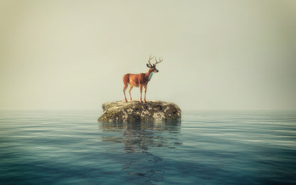 Deer on a Rock in Lake Home Decor Premium Quality Poster Print Choose Your Sizes