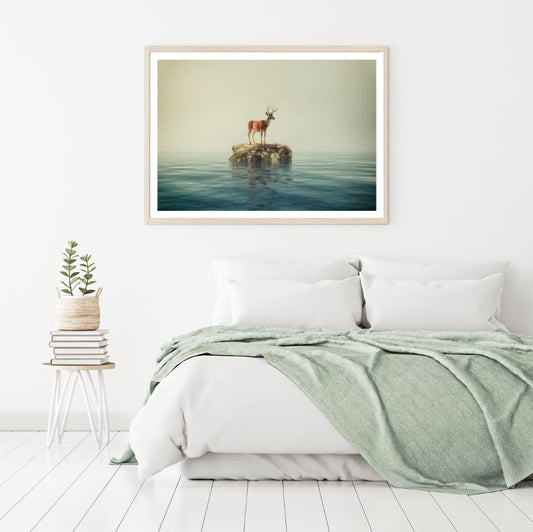 Deer on a Rock in Lake Home Decor Premium Quality Poster Print Choose Your Sizes