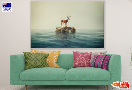 Deer on a Rock in Lake Print 100% Australian Made