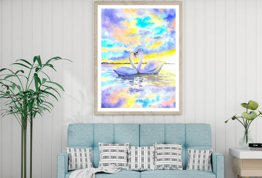 Swans Pair Watercolor Painting Home Decor Premium Quality Poster Print Choose Your Sizes