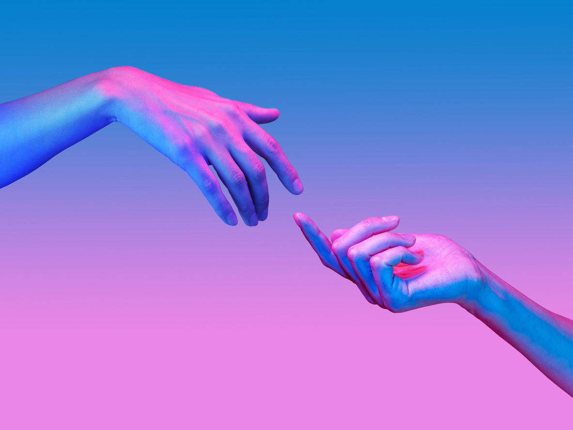 Hands with Blue & Pink Background Home Decor Premium Quality Poster Print Choose Your Sizes