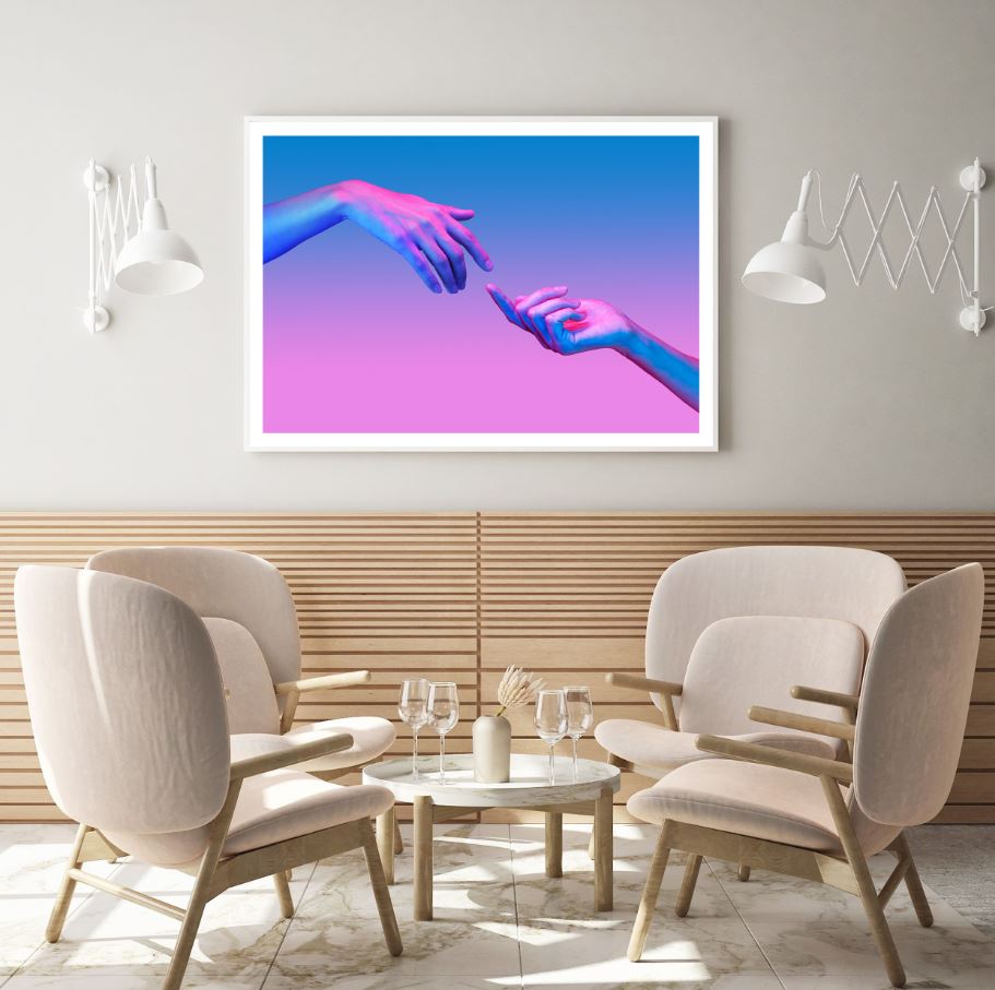 Hands with Blue & Pink Background Home Decor Premium Quality Poster Print Choose Your Sizes