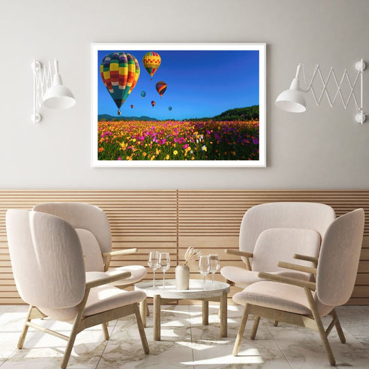 Balloons Over Flower Field View Home Decor Premium Quality Poster Print Choose Your Sizes