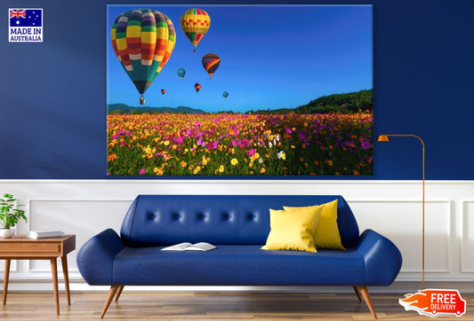 Balloons Over Flower Field View Print 100% Australian Made