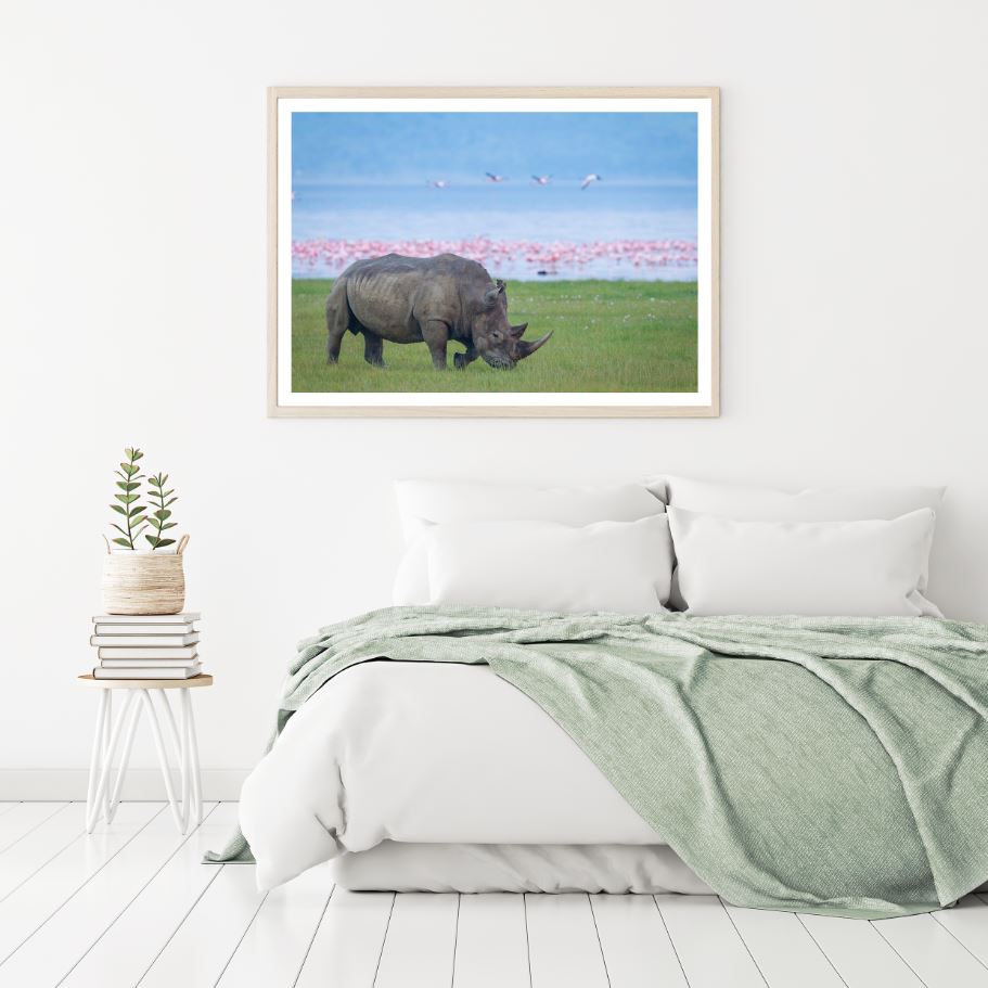 Rhino on A Ground Near River Home Decor Premium Quality Poster Print Choose Your Sizes