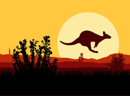 Kangaroo at Sunset Vector Art Print 100% Australian Made