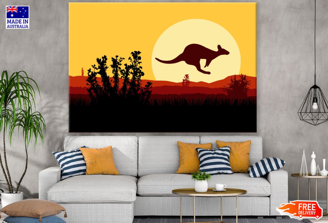 Kangaroo at Sunset Vector Art Print 100% Australian Made