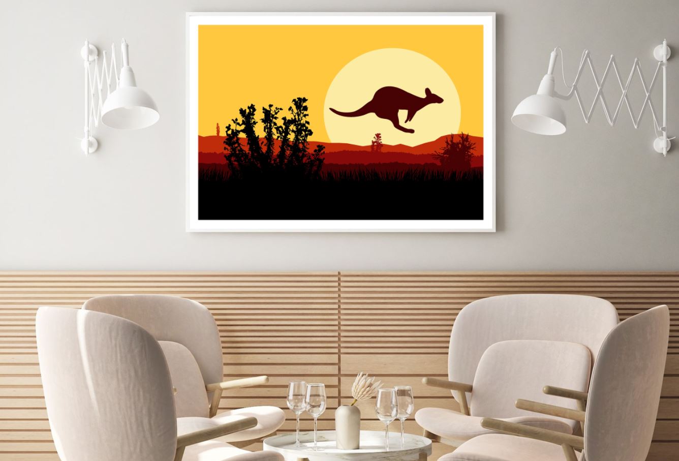 Kangaroo at Sunset Vector Art Home Decor Premium Quality Poster Print Choose Your Sizes