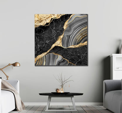 Square Canvas Black & Gold Abstract Design High Quality Print 100% Australian Made