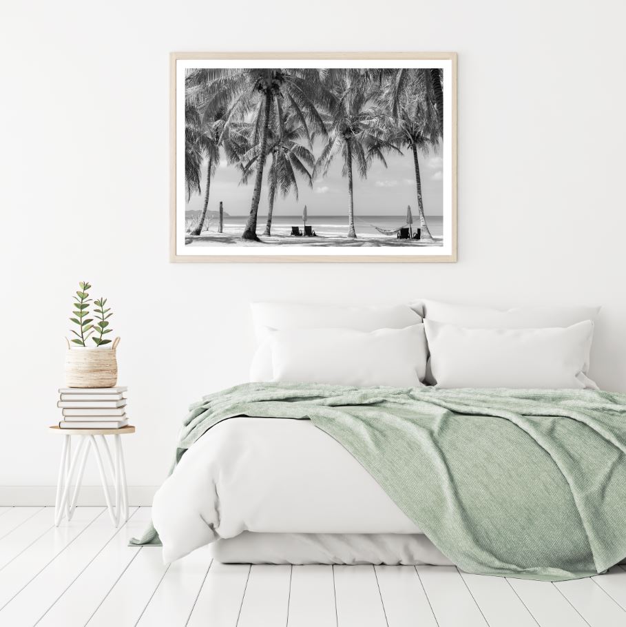 Palm Trees Near Sea B&W View Home Decor Premium Quality Poster Print Choose Your Sizes