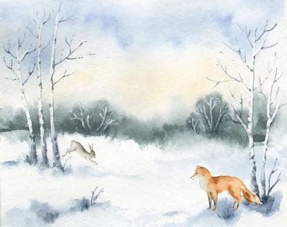 Fox & Rabbit in Forest Painting Home Decor Premium Quality Poster Print Choose Your Sizes