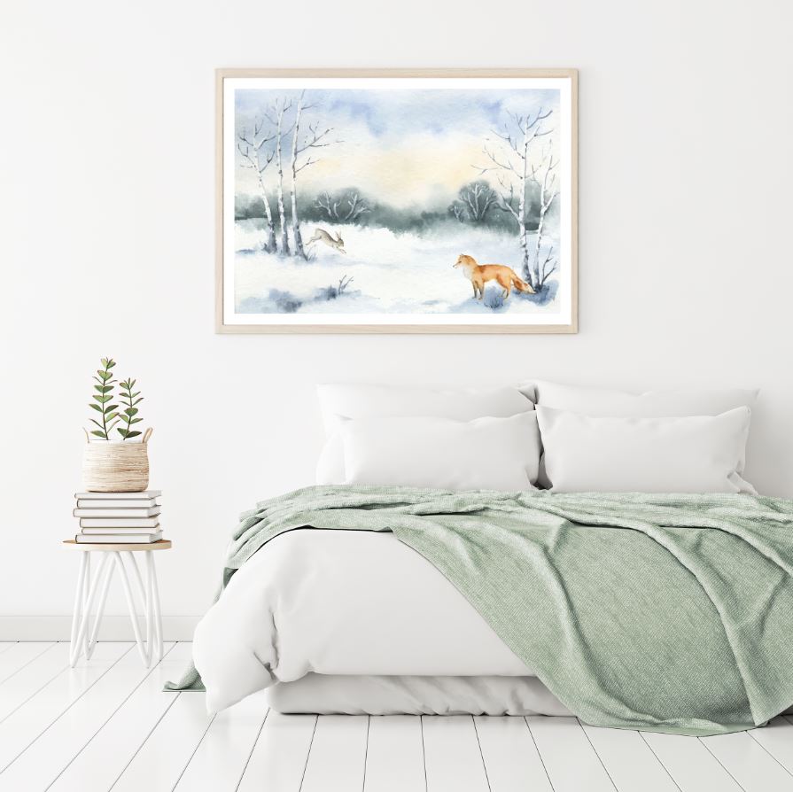 Fox & Rabbit in Forest Painting Home Decor Premium Quality Poster Print Choose Your Sizes