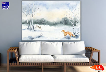 Fox & Rabbit in Forest Painting Print 100% Australian Made