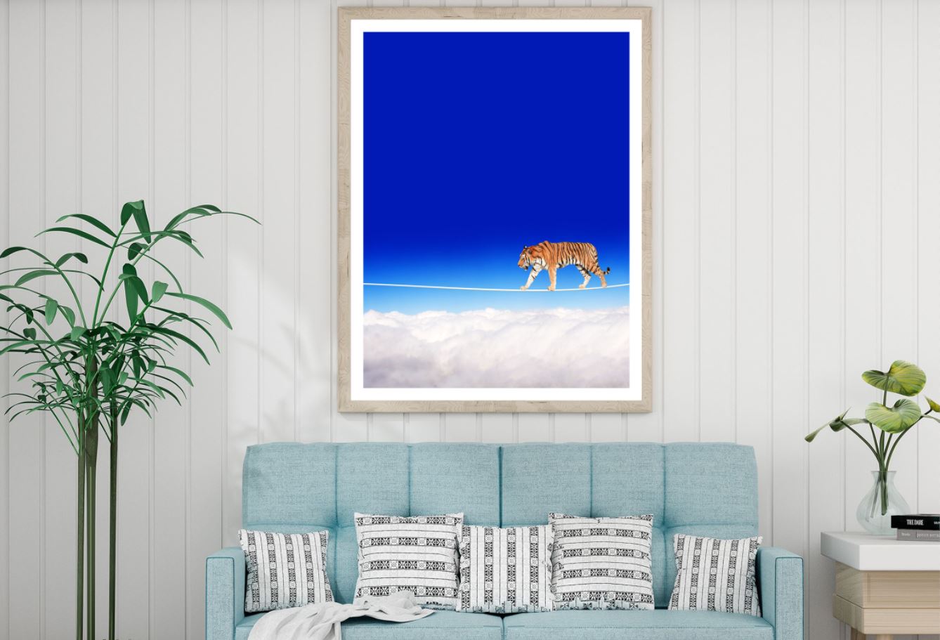 Tiger on a Rope Sky View Photograph Home Decor Premium Quality Poster Print Choose Your Sizes