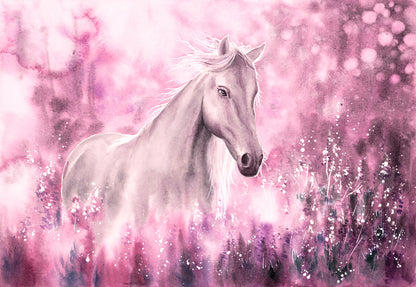 White Horse & Pink Flowers Art Home Decor Premium Quality Poster Print Choose Your Sizes