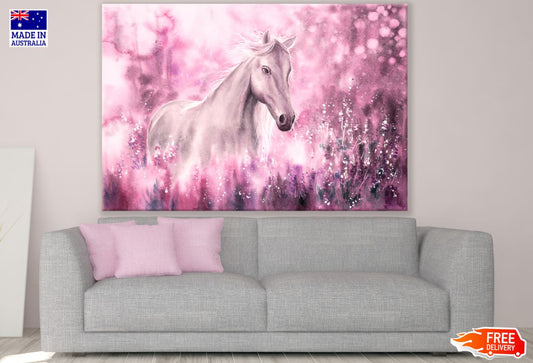 White Horse & Pink Flowers Art Print 100% Australian Made