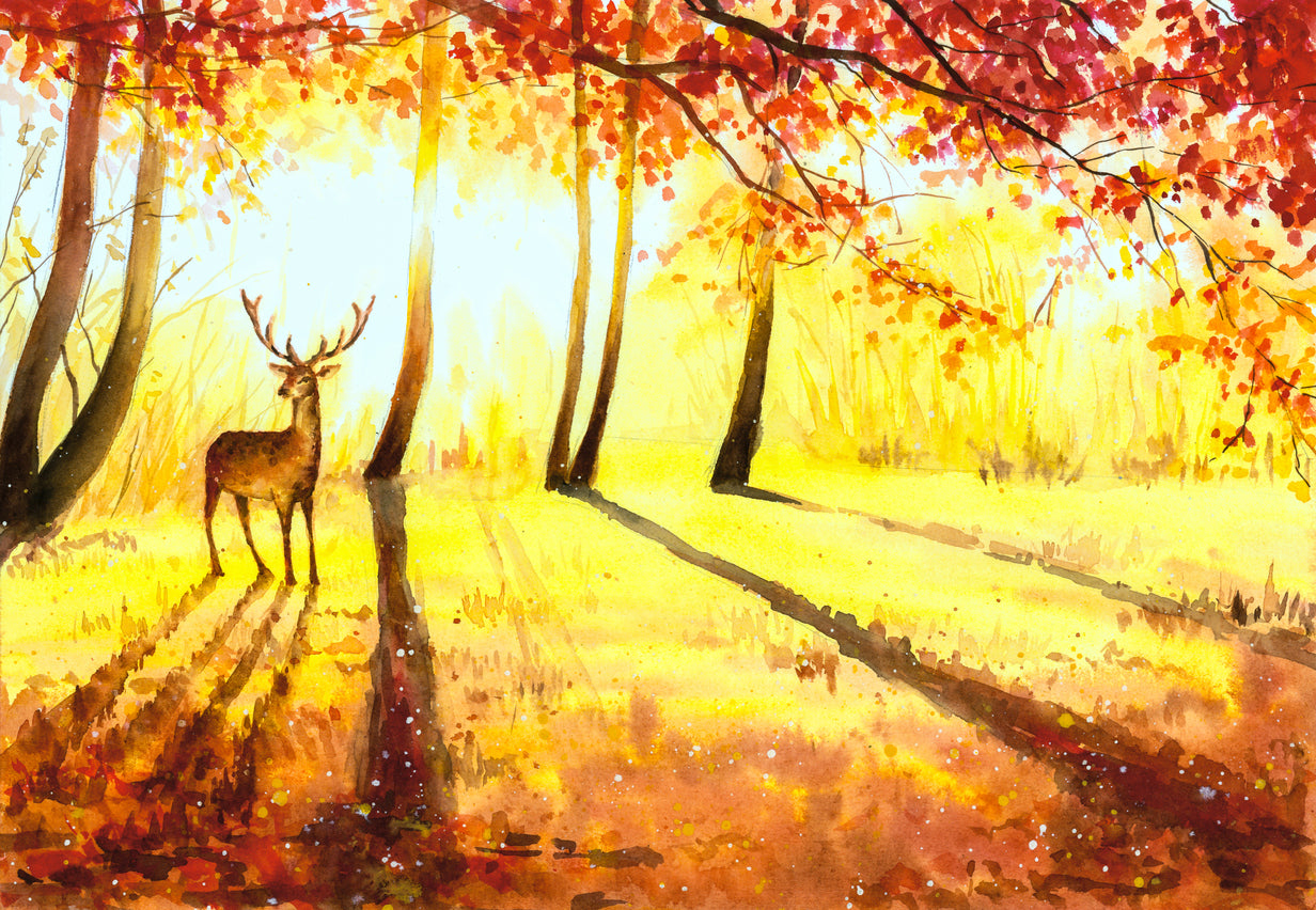 Deer in Forest Oil Painting Print 100% Australian Made