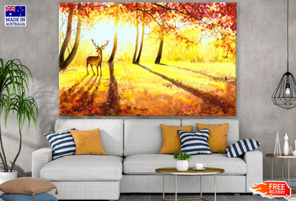 Deer in Forest Oil Painting Print 100% Australian Made