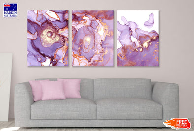 3 Set of Purple & Gold Abstract High Quality Print 100% Australian Made Wall Canvas Ready to Hang