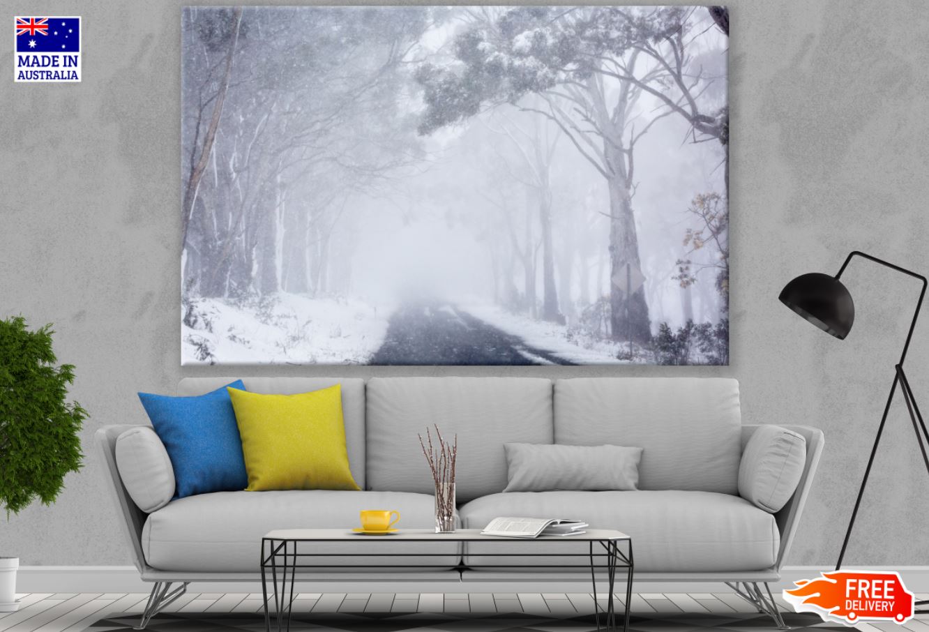 Snow Misty Road Photograph Print 100% Australian Made