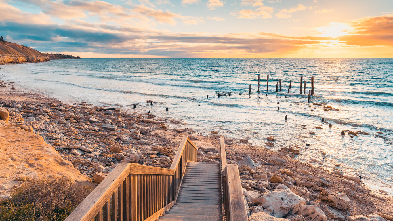 Wooden Stairs to Sea Sunset Photograph Print 100% Australian Made