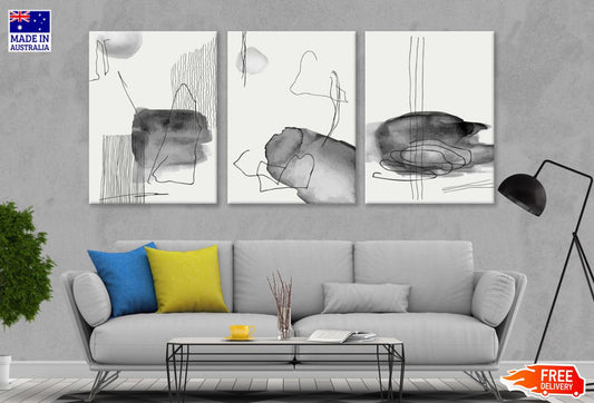 3 Set of B&W Abstract Shapes Painting High Quality Print 100% Australian Made Wall Canvas Ready to Hang