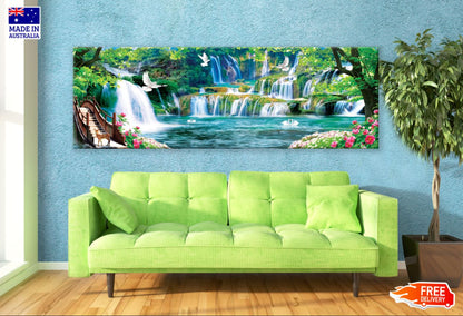 Panoramic Canvas Stunning Waterfall High Quality 100% Australian Made Wall Canvas Print Ready to Hang