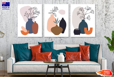 3 Set of Flower Vases Vector Line Art High Quality Print 100% Australian Made Wall Canvas Ready to Hang