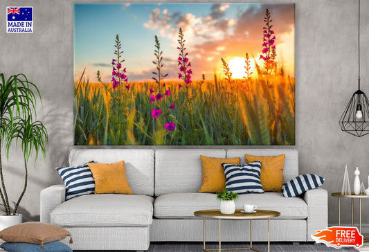 Flower Field Sunset Scenery View Print 100% Australian Made