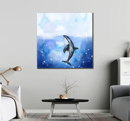 Square Canvas Killer Whale in Sea Painting High Quality Print 100% Australian Made