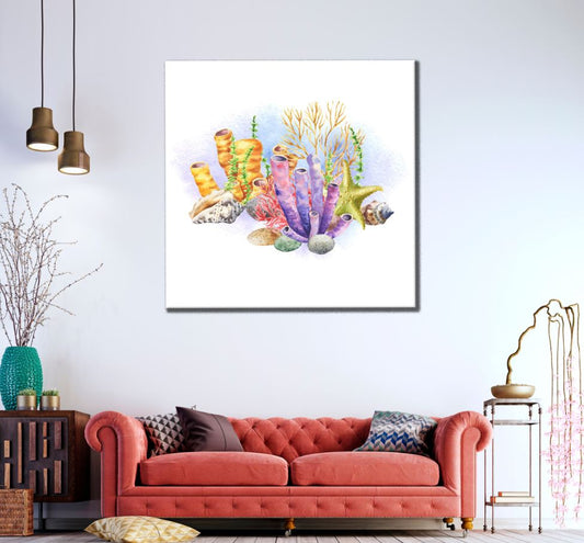 Square Canvas Underwater Reefs Painting High Quality Print 100% Australian Made