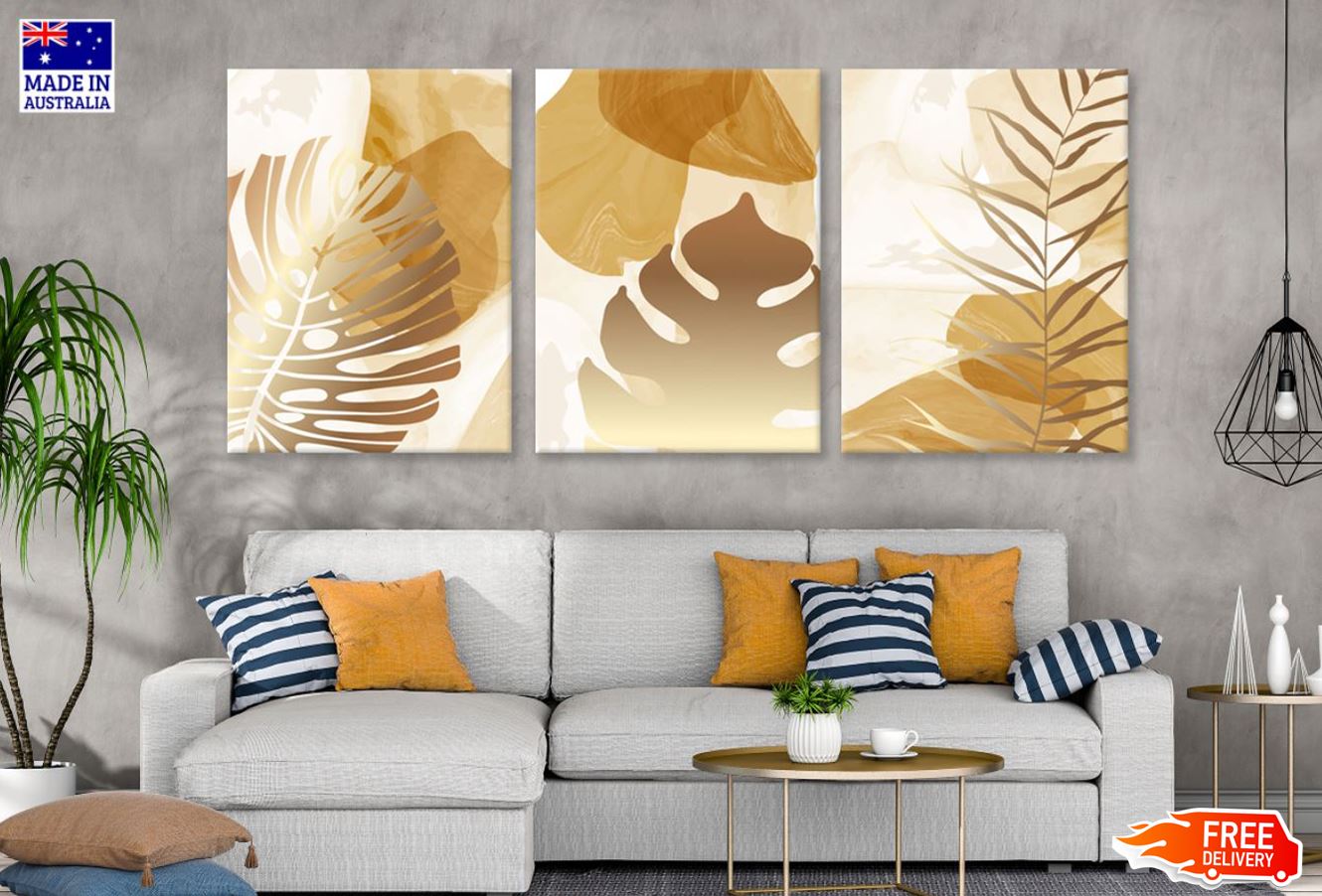 3 Set of Golden Leaves Vector Art High Quality Print 100% Australian Made Wall Canvas Ready to Hang