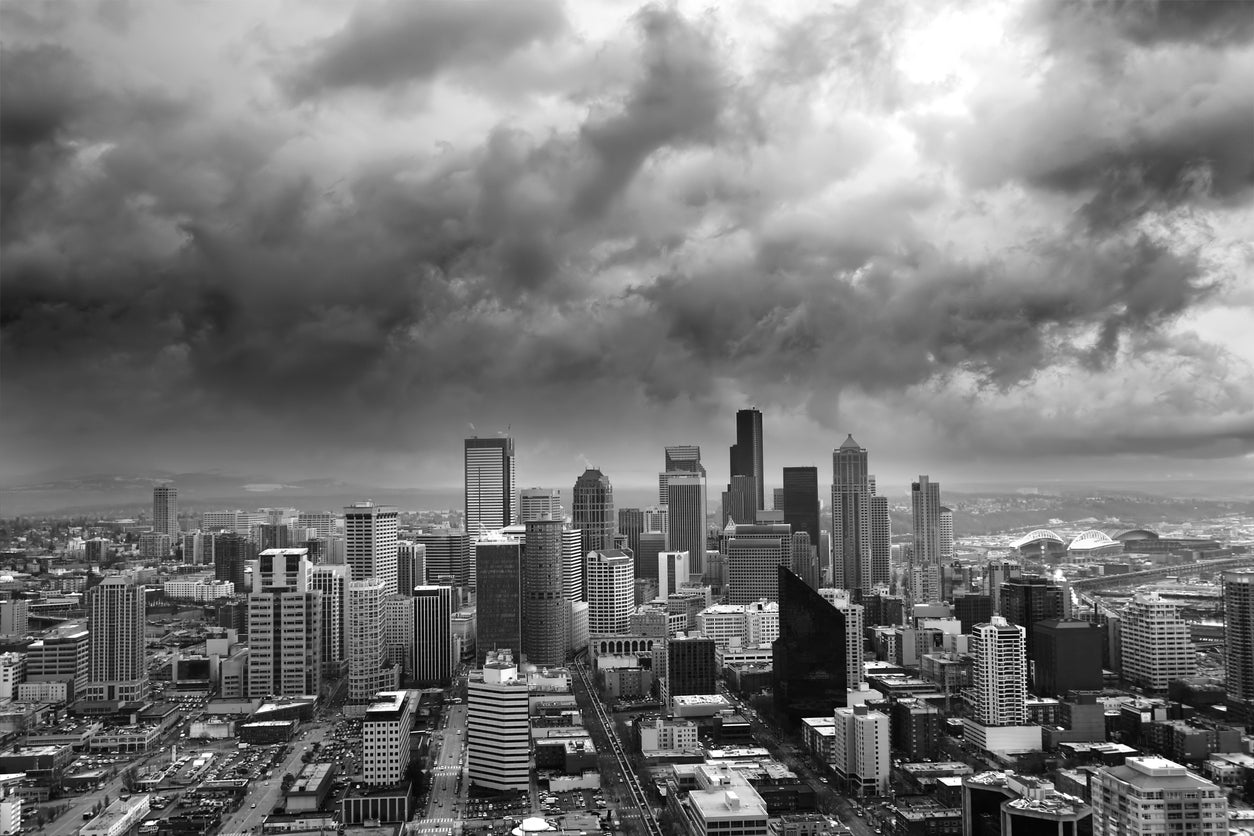 City Sky View B&W Photograph Home Decor Premium Quality Poster Print Choose Your Sizes