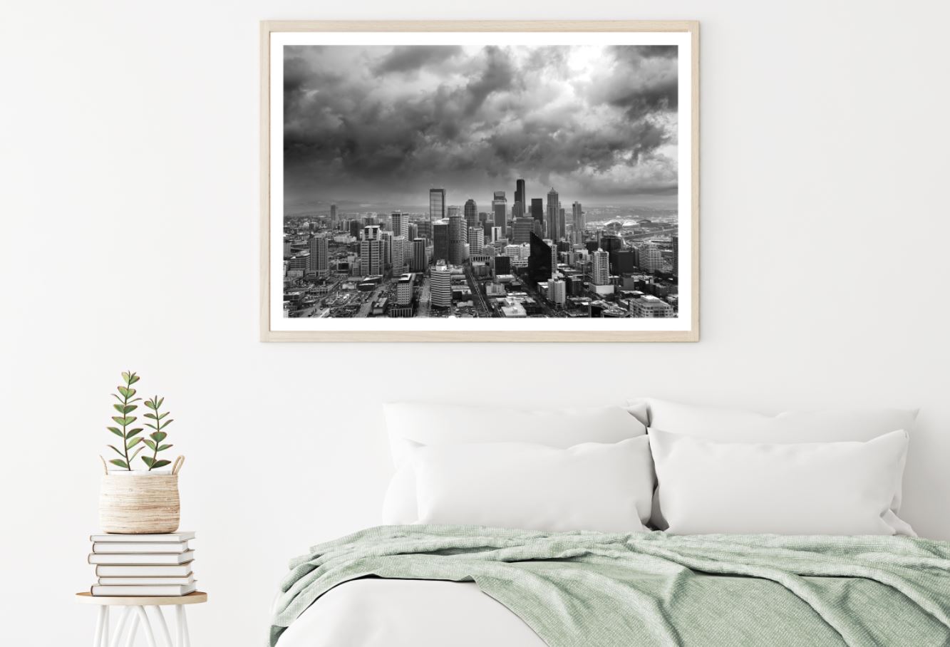 City Sky View B&W Photograph Home Decor Premium Quality Poster Print Choose Your Sizes