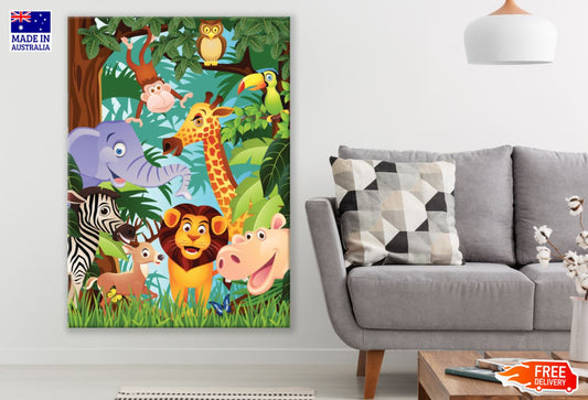 Animals Kids Colorful Vector Art Print 100% Australian Made