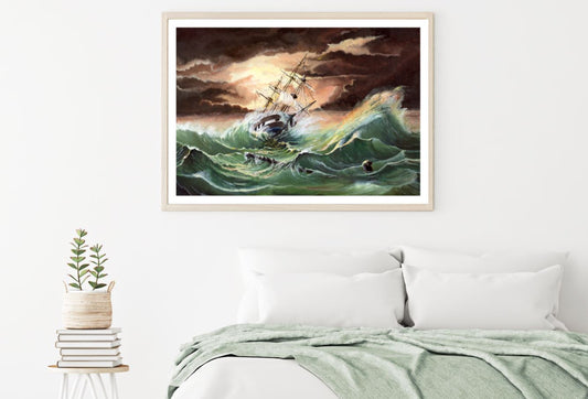 Rough Sea & Ship Oil Painting Home Decor Premium Quality Poster Print Choose Your Sizes