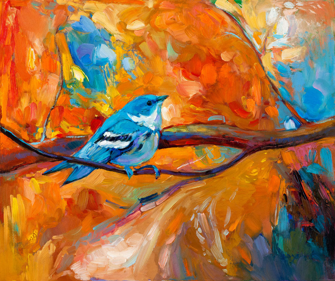 Bird on a Tree Oil Painting Home Decor Premium Quality Poster Print Choose Your Sizes