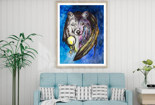 Wolf & Feather Watercolor Paint Home Decor Premium Quality Poster Print Choose Your Sizes