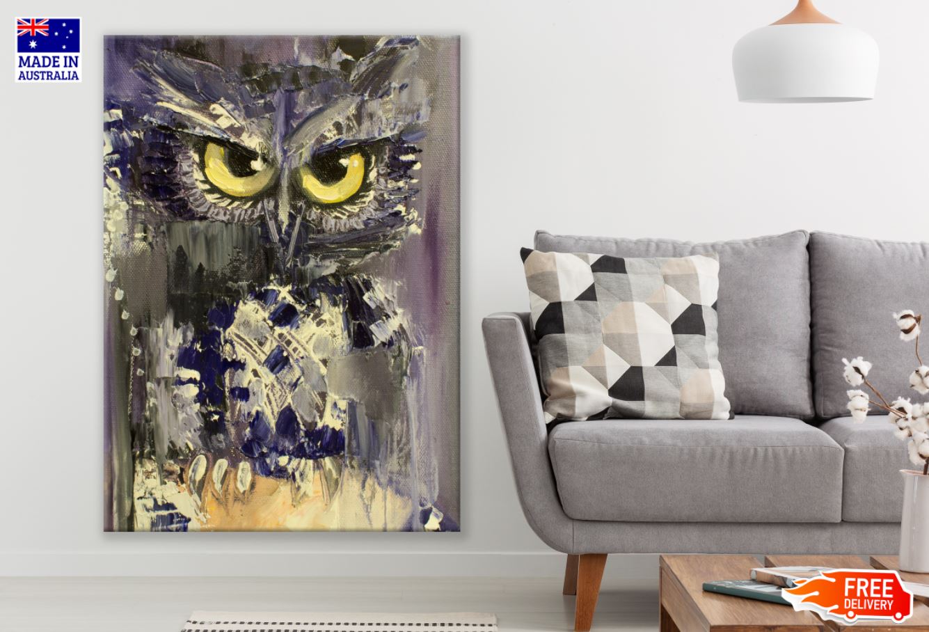 Owl Portrait Oil Painting Print 100% Australian Made