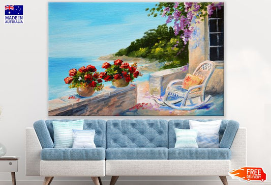 Flower Vases on Balcony Colorful Watercolor Painting Print 100% Australian Made