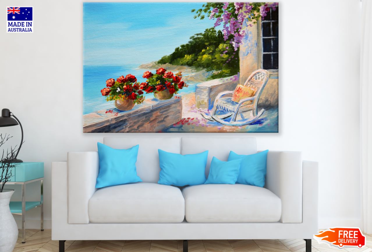 Balcony with Flower Vases Paint Print 100% Australian Made