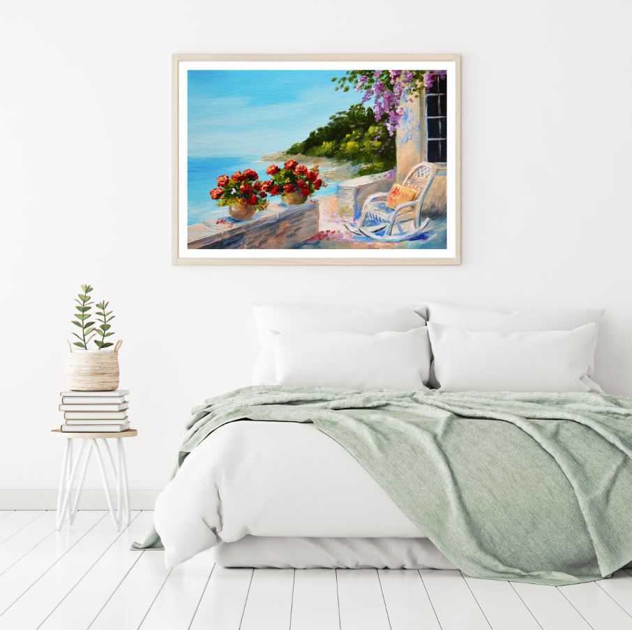 Balcony with Flower Vases Paint Home Decor Premium Quality Poster Print Choose Your Sizes