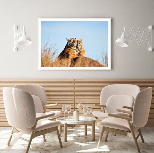 Tiger Pair on a Rock Photograph Home Decor Premium Quality Poster Print Choose Your Sizes