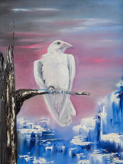 White Bird on Tree Oil Painting Print 100% Australian Made