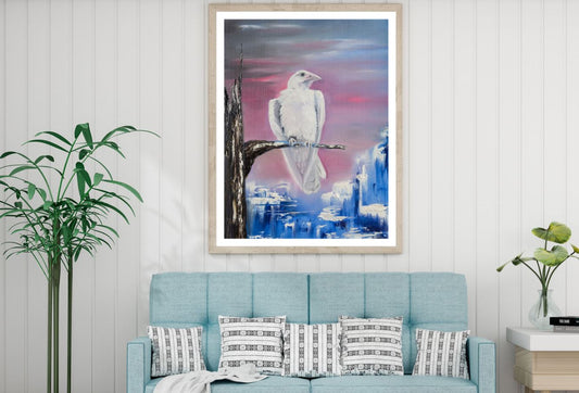 White Bird on Tree Oil Painting Home Decor Premium Quality Poster Print Choose Your Sizes