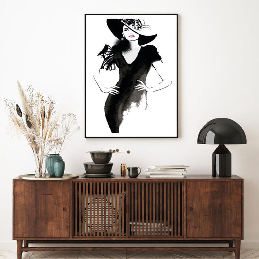 B&W Lady Watercolor Painting Home Decor Premium Quality Poster Print Choose Your Sizes