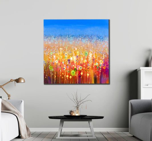 Square Canvas Watercolor Flower Field High Quality Print 100% Australian Made