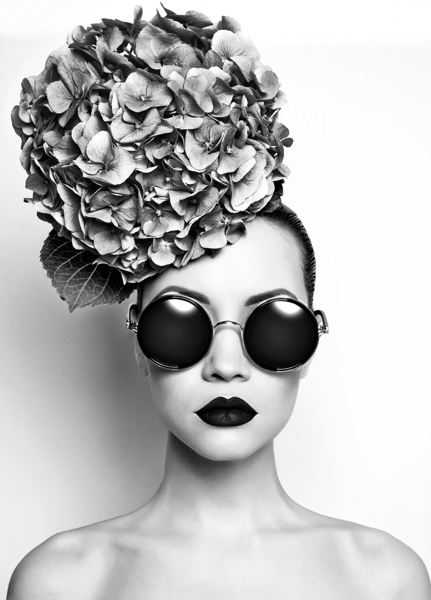 Girl with Floral Headdress B&W Home Decor Premium Quality Poster Print Choose Your Sizes