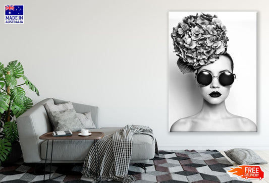 Girl with Floral Headdress B&W Paint Print 100% Australian Made