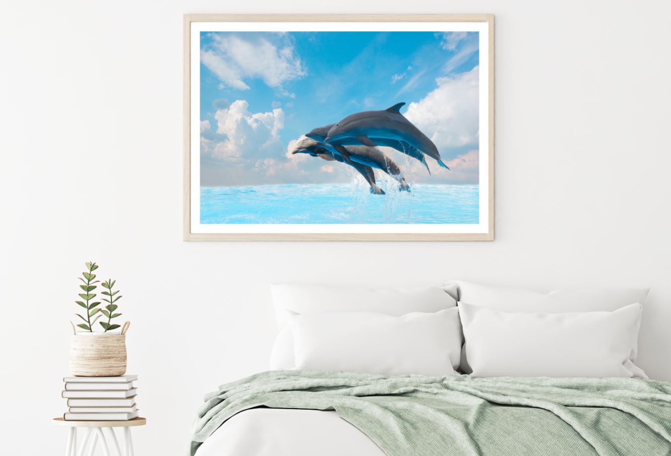 Dolphins Leaping Out from Sea Home Decor Premium Quality Poster Print Choose Your Sizes